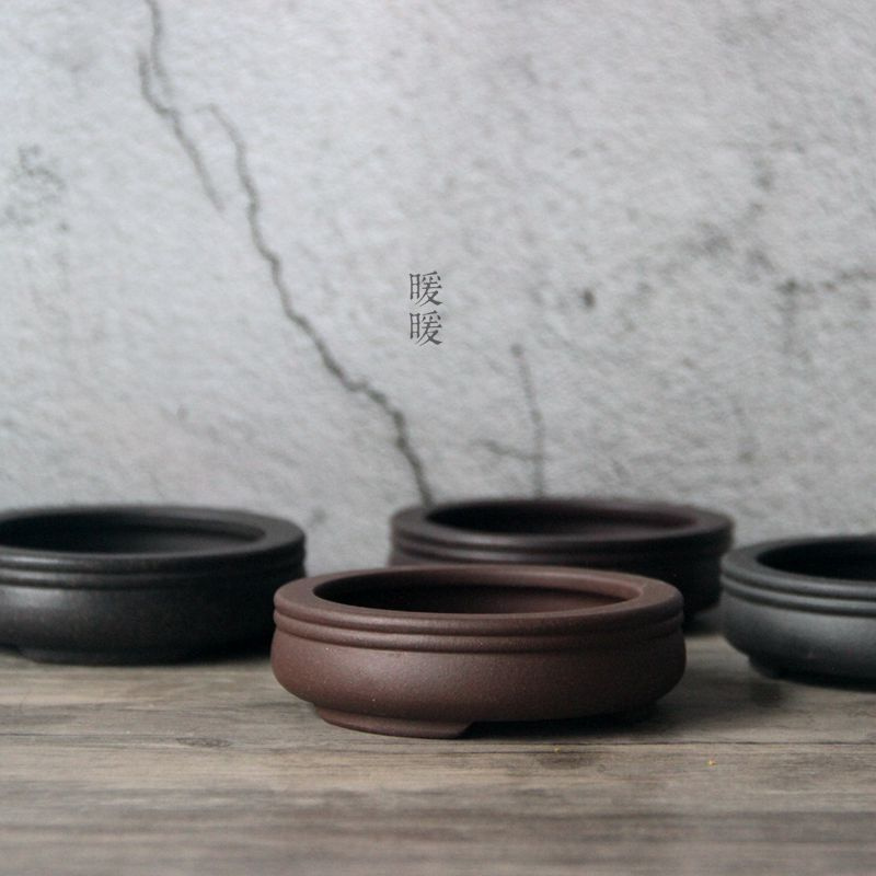 Bonsai Garden China - Ceramic Circle Bonsai Pot,Plate,Purple-sand,Nature,Tradition China,Dormitory Table